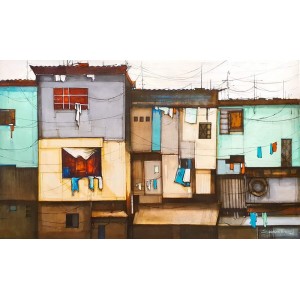 Salman Farooqi, 52 x 87 Inch, Acrylic on Canvas, Cityscape Painting, AC-SF-315
